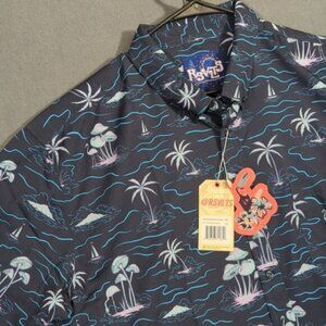 RSVLTS Shirt Men's 2XL Navy Blue Isle Be Surfing Mushrooms & Flamingos SS Button